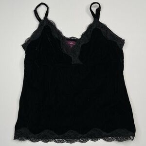 Y2 Velvet Babydoll Tank Top Cami Black Lace Y2K Fairy Indie Grunge Whimsigoth